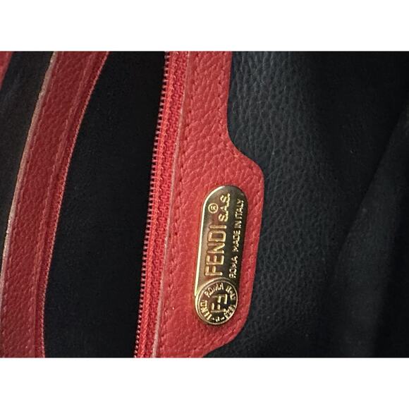Vintage Fendi Handbag Womens Red Leather FF Logo Boston Satchel Made Italy 80s - Picture 12 of 16